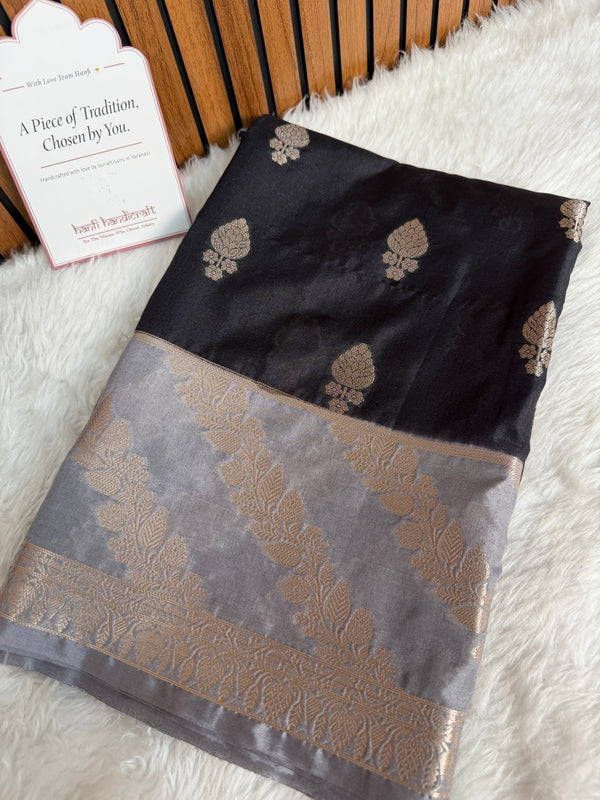 Black with Silver Grey Rangika Banarasi Butter Silk Saree