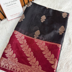 Black with Wine Maroon Rangika Banarasi Butter Silk Saree