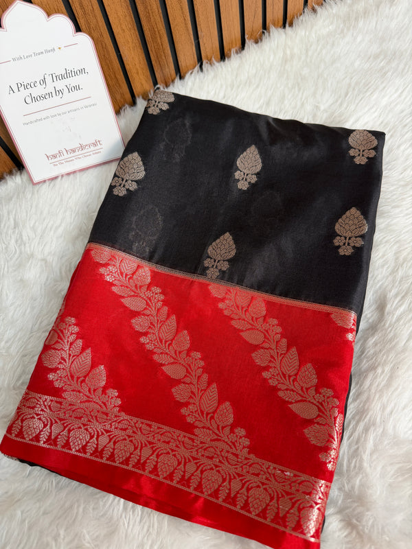 Black with Crimson Red Rangika Banarasi Butter Silk Saree