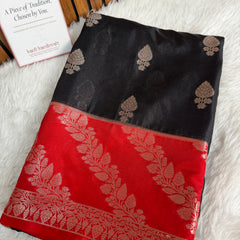 Black with Sunset Orange Rangika Banarasi Butter Silk Saree
