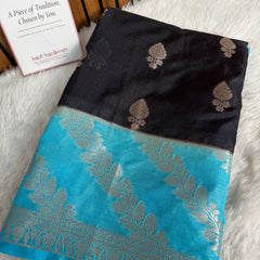 Black with Turquoise Blue Rangika Banarasi Butter Silk Saree