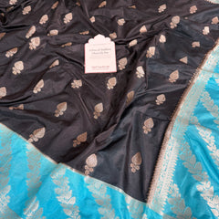 Black with Turquoise Blue Rangika Banarasi Butter Silk Saree