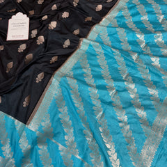Black with Turquoise Blue Rangika Banarasi Butter Silk Saree
