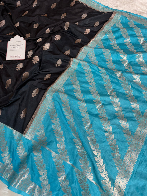 Black with Turquoise Blue Rangika Banarasi Butter Silk Saree