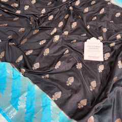 Black with Turquoise Blue Rangika Banarasi Butter Silk Saree