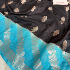 Black with Turquoise Blue Rangika Banarasi Butter Silk Saree