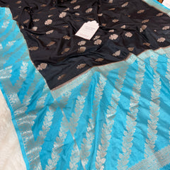 Black with Turquoise Blue Rangika Banarasi Butter Silk Saree