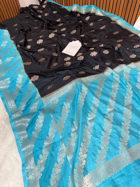 Black with Turquoise Blue Rangika Banarasi Butter Silk Saree