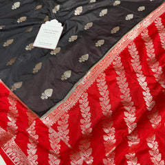 Black with Crimson Red Rangika Banarasi Butter Silk Saree