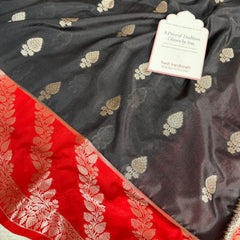 Black with Crimson Red Rangika Banarasi Butter Silk Saree