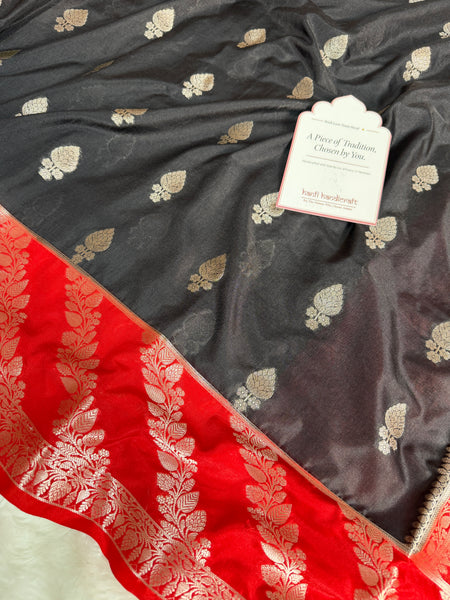 Black with Crimson Red Rangika Banarasi Butter Silk Saree
