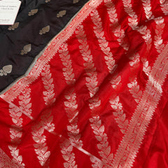 Black with Crimson Red Rangika Banarasi Butter Silk Saree