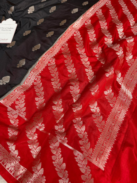 Black with Crimson Red Rangika Banarasi Butter Silk Saree