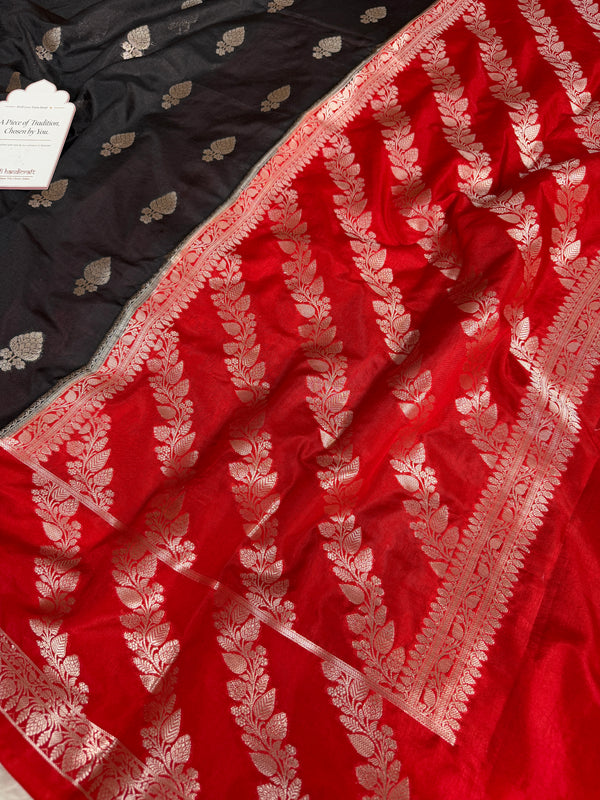 Black with Crimson Red Rangika Banarasi Butter Silk Saree