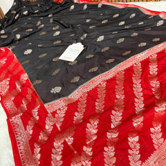 Black with Crimson Red Rangika Banarasi Butter Silk Saree