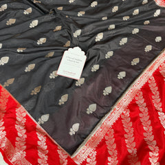 Black with Crimson Red Rangika Banarasi Butter Silk Saree