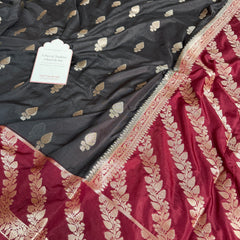 Black with Wine Maroon Rangika Banarasi Butter Silk Saree