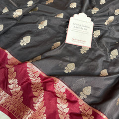 Black with Wine Maroon Rangika Banarasi Butter Silk Saree