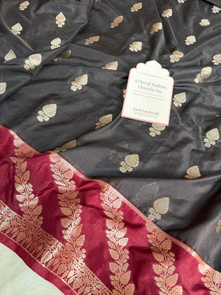 Black with Wine Maroon Rangika Banarasi Butter Silk Saree