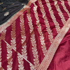 Black with Wine Maroon Rangika Banarasi Butter Silk Saree