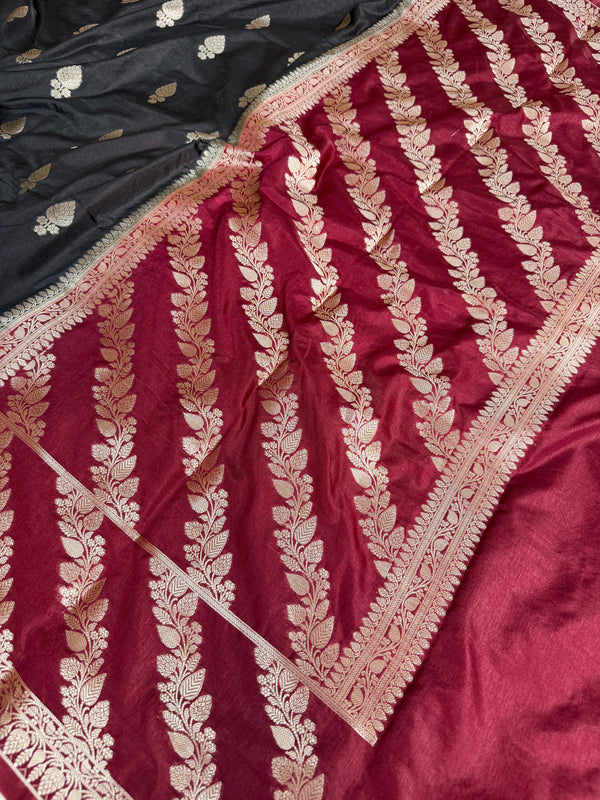 Black with Wine Maroon Rangika Banarasi Butter Silk Saree