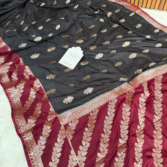 Black with Wine Maroon Rangika Banarasi Butter Silk Saree