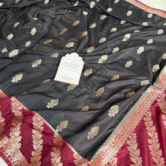Black with Wine Maroon Rangika Banarasi Butter Silk Saree