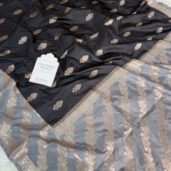 Black with Silver Grey Rangika Banarasi Butter Silk Saree