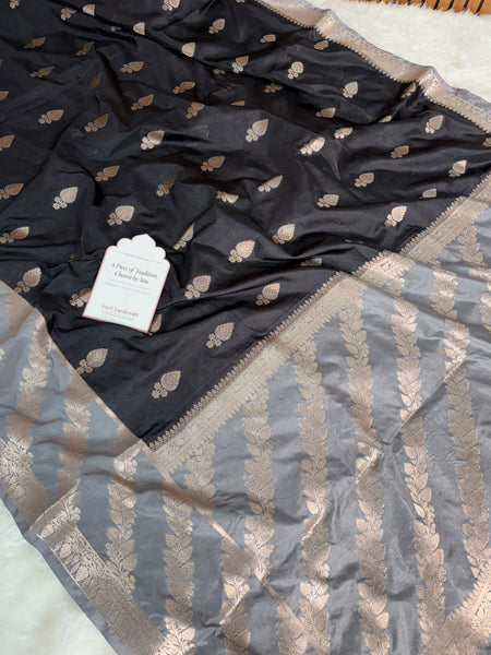 Black with Silver Grey Rangika Banarasi Butter Silk Saree