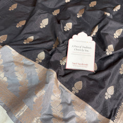Black with Silver Grey Rangika Banarasi Butter Silk Saree