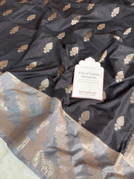 Black with Silver Grey Rangika Banarasi Butter Silk Saree