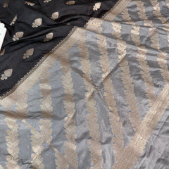 Black with Silver Grey Rangika Banarasi Butter Silk Saree