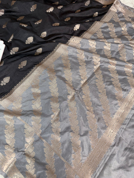 Black with Silver Grey Rangika Banarasi Butter Silk Saree