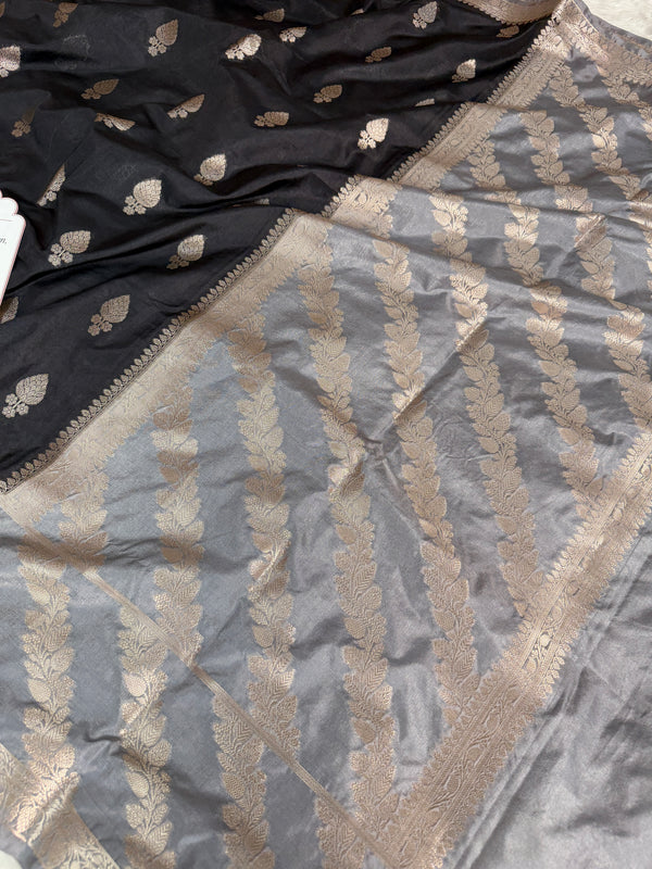 Black with Silver Grey Rangika Banarasi Butter Silk Saree