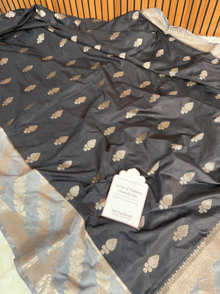 Black with Silver Grey Rangika Banarasi Butter Silk Saree