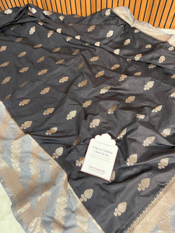 Black with Silver Grey Rangika Banarasi Butter Silk Saree