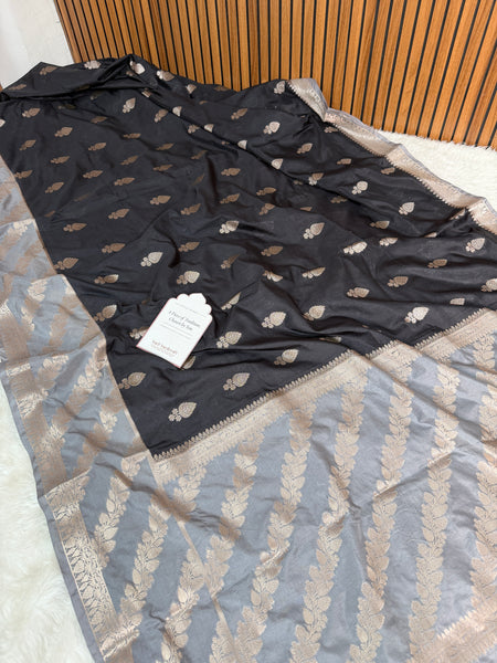 Black with Silver Grey Rangika Banarasi Butter Silk Saree