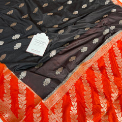 Black with Sunset Orange Rangika Banarasi Butter Silk Saree