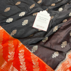 Black with Sunset Orange Rangika Banarasi Butter Silk Saree