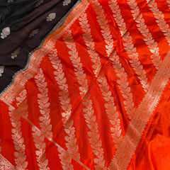 Black with Sunset Orange Rangika Banarasi Butter Silk Saree