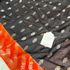 Black with Sunset Orange Rangika Banarasi Butter Silk Saree