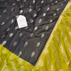 Black with Lime Lemon Rangika Banarasi Butter Silk Saree