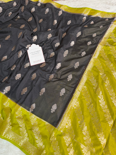 Black with Lime Lemon Rangika Banarasi Butter Silk Saree