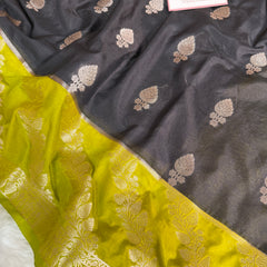 Black with Lime Lemon Rangika Banarasi Butter Silk Saree