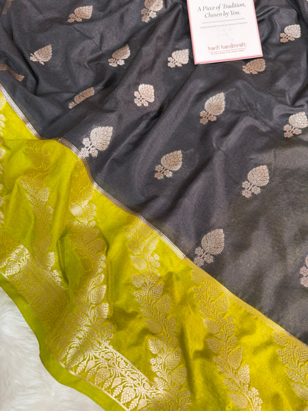 Black with Lime Lemon Rangika Banarasi Butter Silk Saree