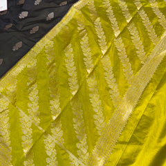 Black with Lime Lemon Rangika Banarasi Butter Silk Saree