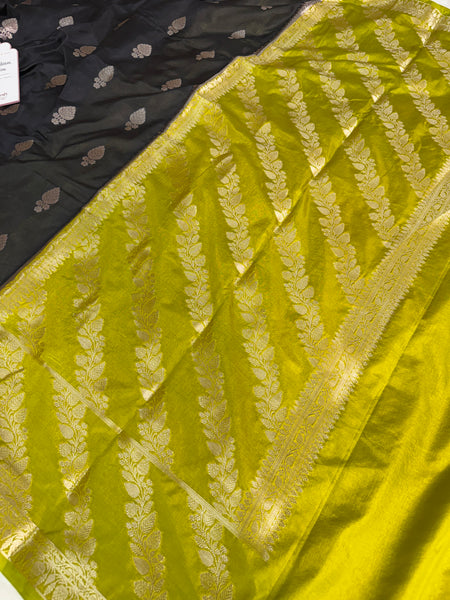 Black with Lime Lemon Rangika Banarasi Butter Silk Saree