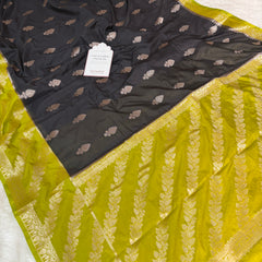 Black with Lime Lemon Rangika Banarasi Butter Silk Saree