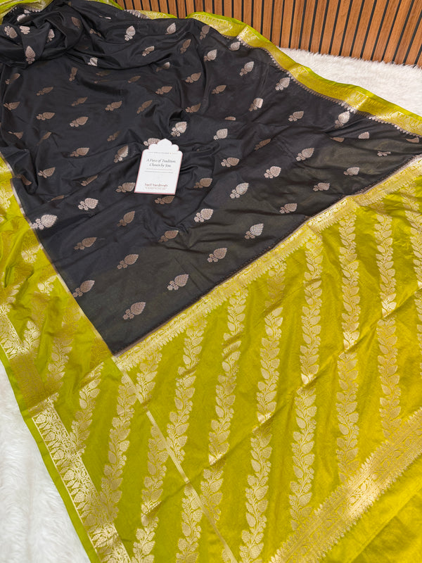 Black with Lime Lemon Rangika Banarasi Butter Silk Saree
