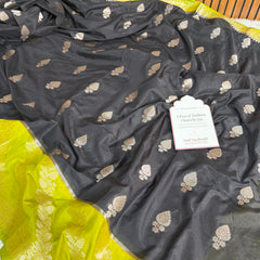 Black with Lime Lemon Rangika Banarasi Butter Silk Saree
